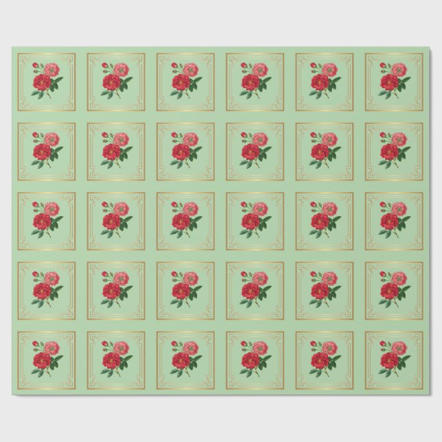 Red Rose Blossoms Wrapping Paper (Flat)