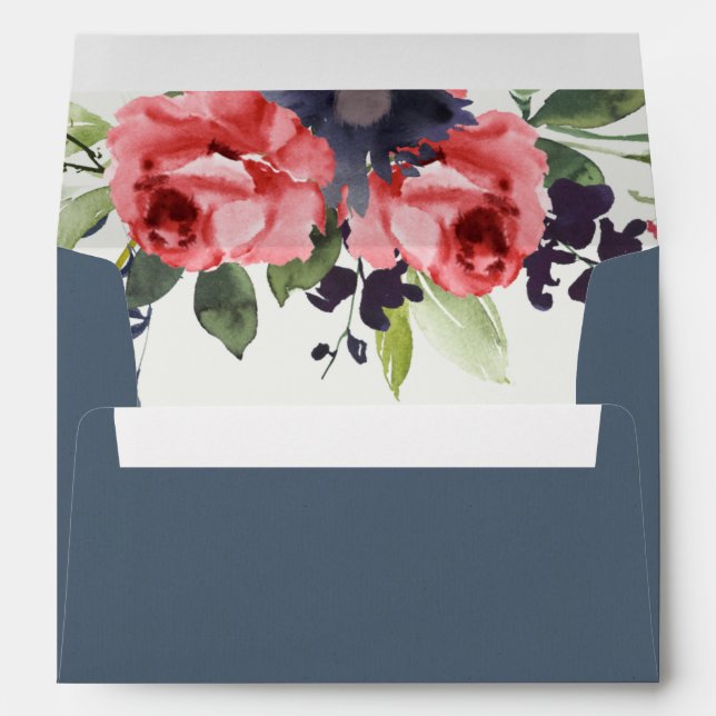 RED ROSE BLUE EUCALYPTUS FLORAL WATERCOLOR ADDRESS ENVELOPE (Back (Bottom))
