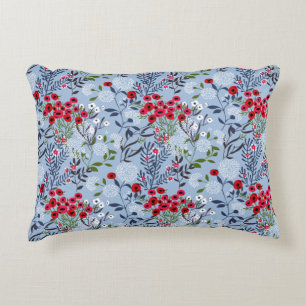 Red Rose Blue White Blossom Decorative Cushion