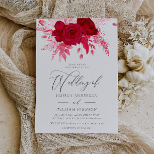 Red Rose Boho Floral Wedding Invitation