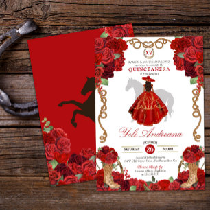Red Rose Boots Western Charro Vestidos Quinceañera Invitation