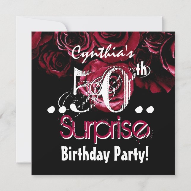 Red Rose Bouquet 50th Surprise Birthday B541 Invitation (Front)