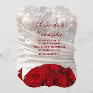 Red rose bouquet and dress wedding invitation