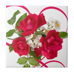 Red Rose Bouquet and Ribbon Tile