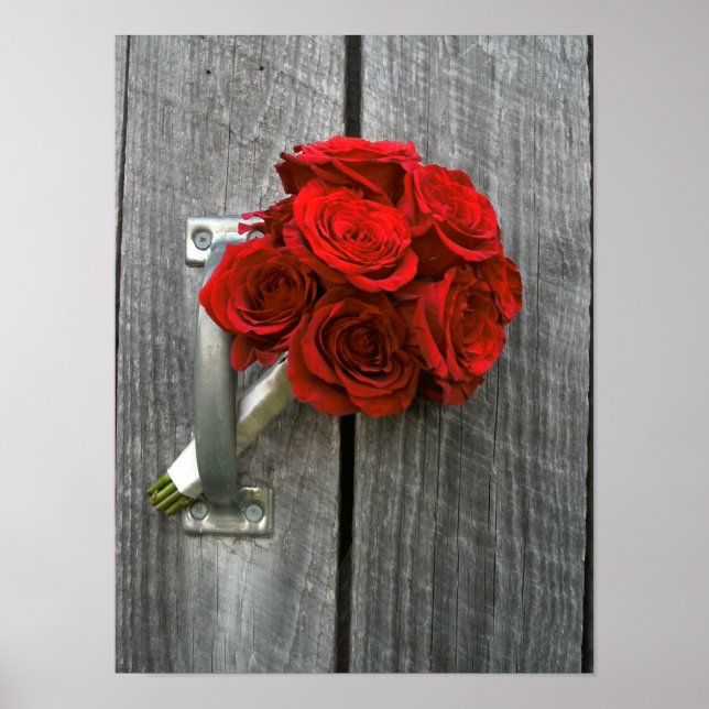 Red Rose Bouquet & Barnwood Poster (Front)