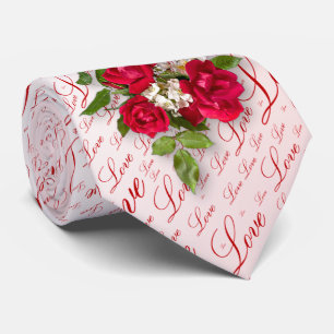 Red Rose Bouquet Floral Photography Love Pattern Tie