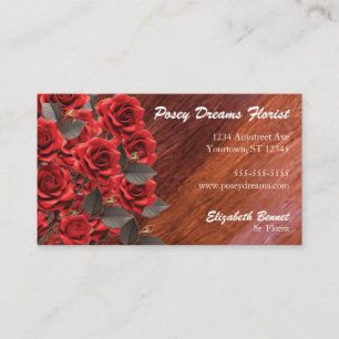 Red Rose Bouquet Florist Floral Design Business Card