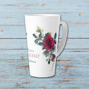 Red Rose Bouquet Holly Jolly Christmas Latte Mug