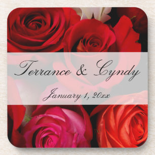 Red Rose Bouquet Personal Wedding Coaster
