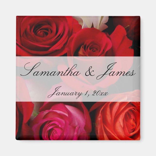 Red Rose Bouquet Personal Wedding Magnet (Front)