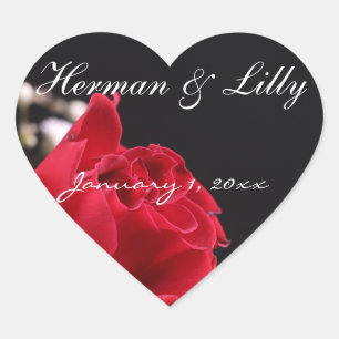 Red Rose Bouquet Personalised Wedding Heart Sticker