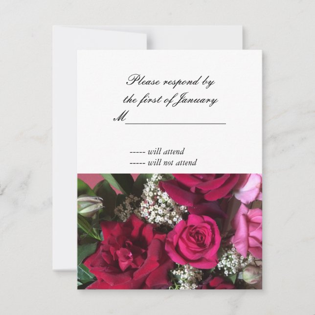 Red Rose Bouquet RSVP Reply Card (Front)