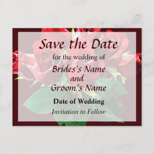 Red Rose Bouquet Save the Date Announcement Postcard