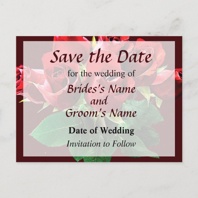 Red Rose Bouquet Save the Date Announcement Postcard (Front)