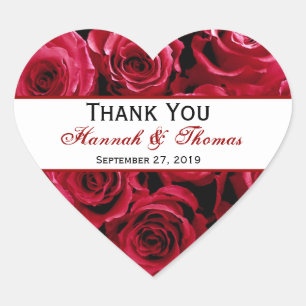 Red Rose Bouquet Thank You Bride Groom Wedding Heart Sticker
