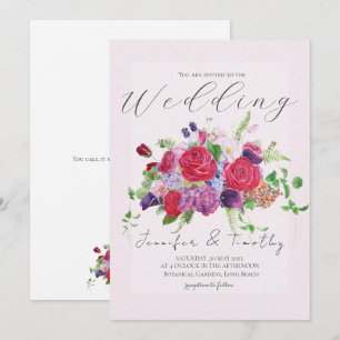 red rose bouquet watercolour  wedding invitation 