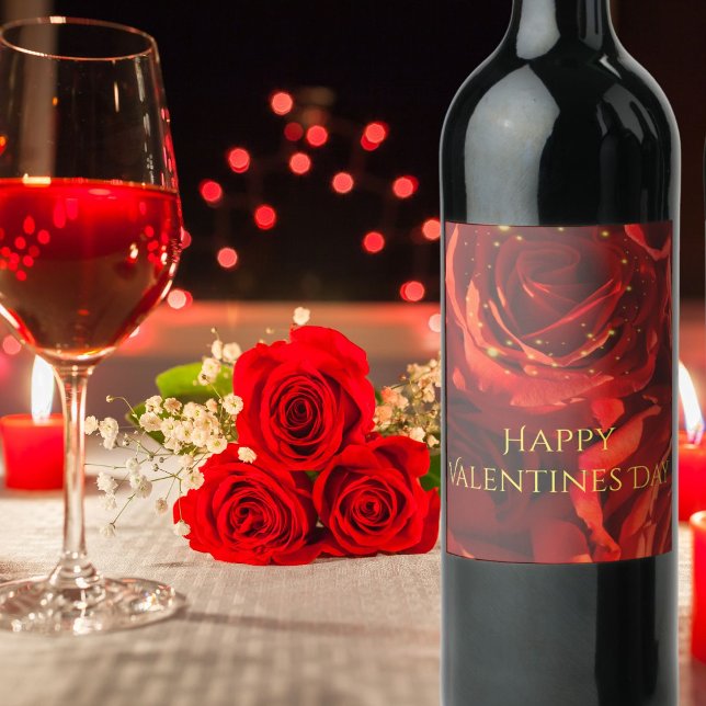 Red Rose Bouquet wine bottle label (Valentines memories
)