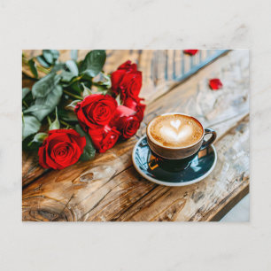 Red Rose Bouquet with Cappuccino Heart Holiday Postcard