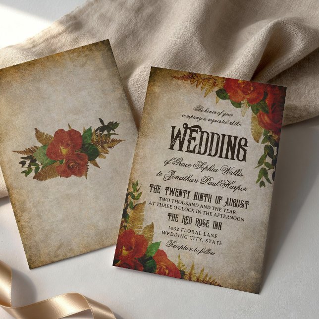 Red Rose Bouquets Vintage Wedding Invitation (Creator Uploaded)