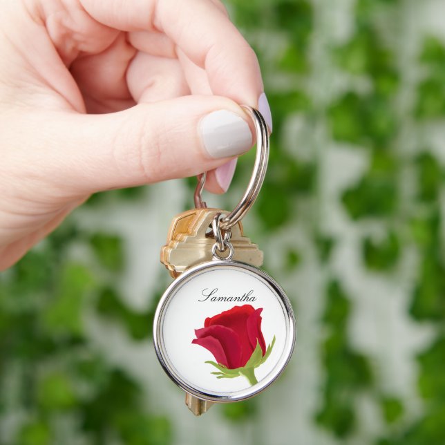 Red rose Bridesmaid Name Key Ring (Hand)