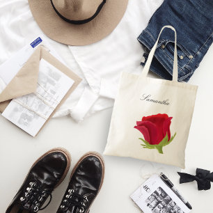 Red rose Bridesmaid Name Tote Bag