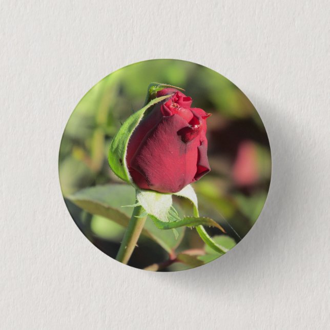 Red Rose Bud 3 Cm Round Badge (Front)