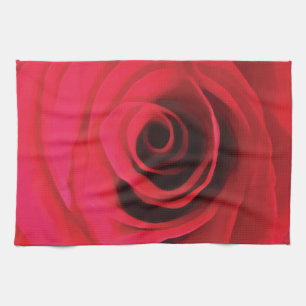 Red rose bud detail floral design tea towel
