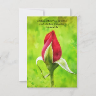 Red Rose Bud Flower Art Faith Note Card