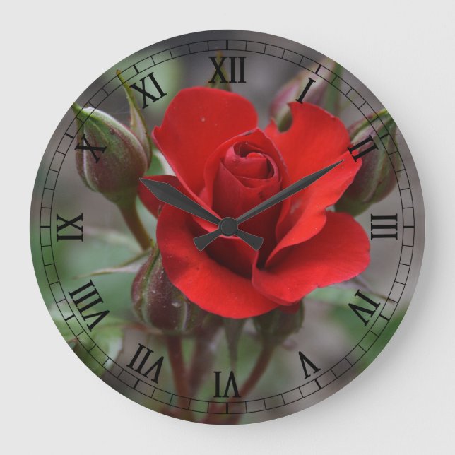 Red Rose Bud Large Clock (Front)
