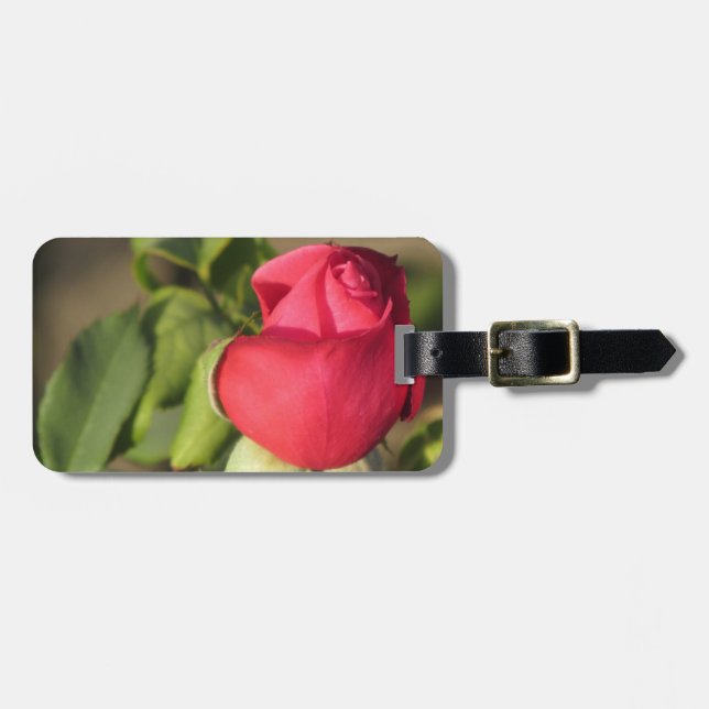 Red Rose Bud Luggage Tag (Front Horizontal)