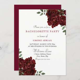 Red Rose Burgundy Elegant Bachelorette Party Invitation