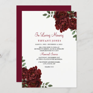 Red Rose Burgundy Elegant Memorial Announcement