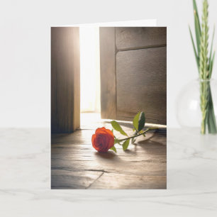 Red Rose by an Ajar Door Card
