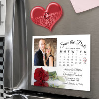 Red Rose Calendar Photo Wedding Save Date Magnet