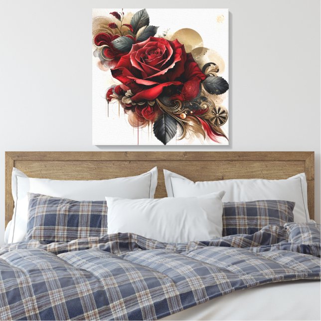 Red Rose Canvas Print (Insitu(Bedroom))