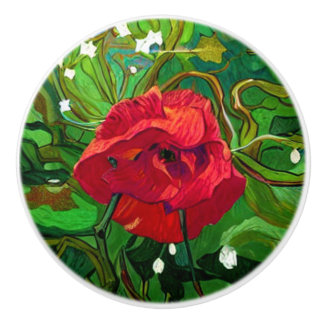 RED ROSE CERAMIC KNOB