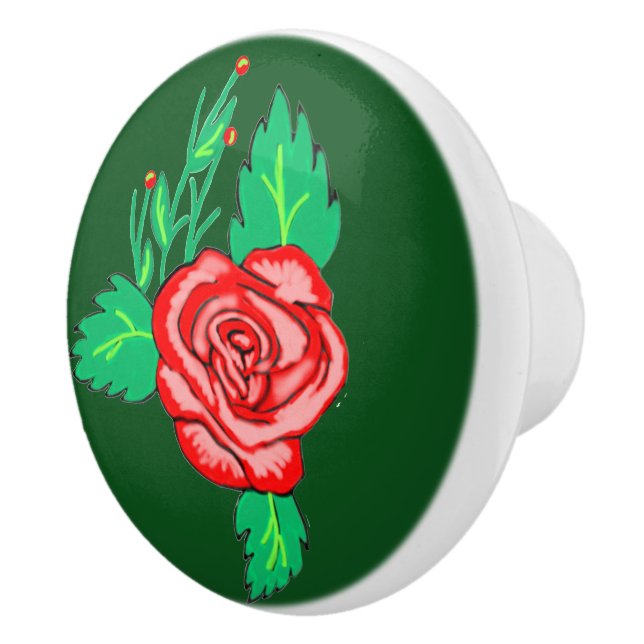 Red Rose Ceramic Knob (Right)