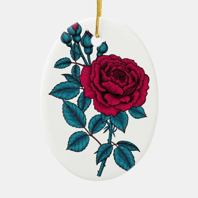 Red rose ceramic ornament (Front)