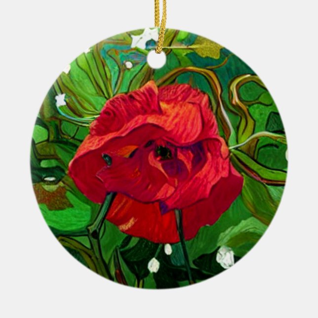 RED ROSE  CERAMIC ORNAMENT (Front)