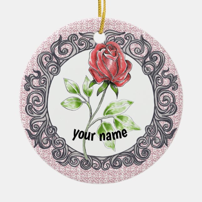 Red rose  ceramic ornament (Front)