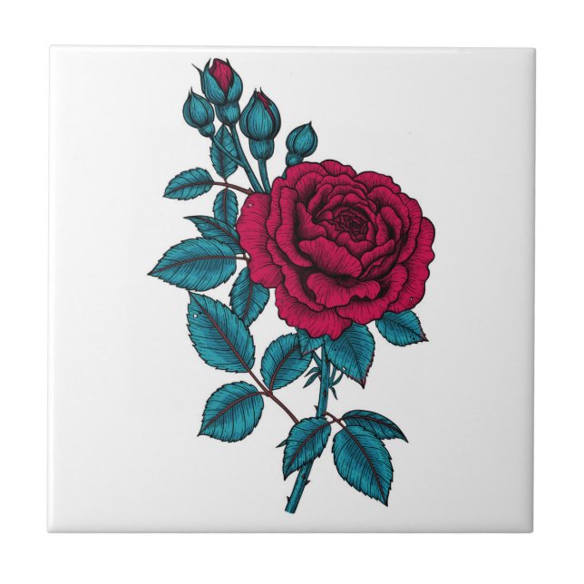 Red rose ceramic tile (Front)