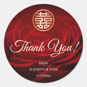 Red Rose Chinese Wedding Thank You Classic Round Sticker