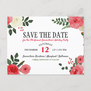 Red Rose Christmas Holiday Party Save The Date Announcement Postcard