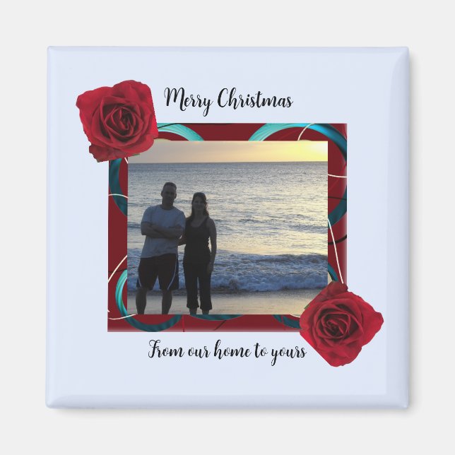 Red Rose Christmas Photo Magnet (Front)