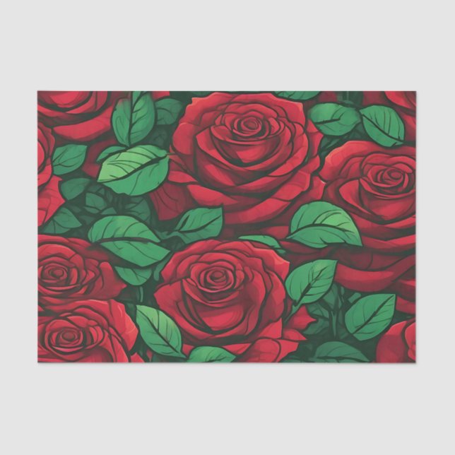 Red Rose Close Up Pattern Tissue Paper (Front)