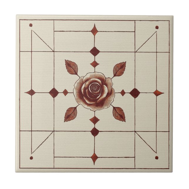 Red Rose Craftsman Style Ceramic Tile (Front)