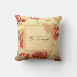 Red rose, cream, tan, antique floral cushion