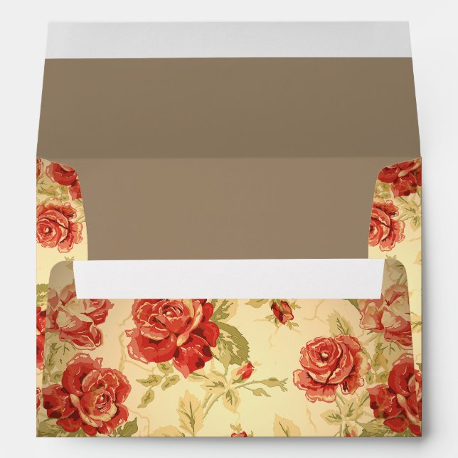 Red rose, cream, tan antique floral envelope (Back (Bottom))