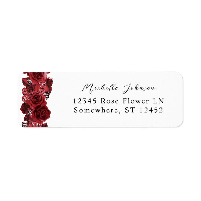 Red Rose & Crystal Floral Return Address Label (Front)
