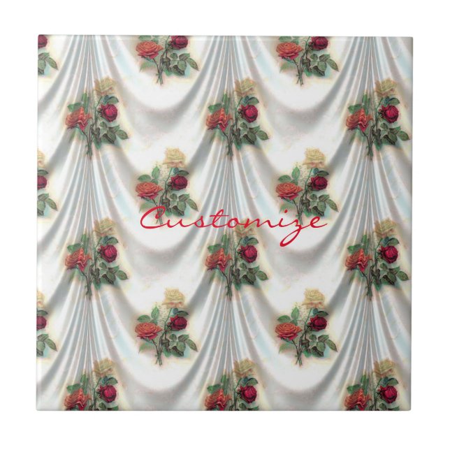 Red rose curtain Thunder_Cove Ceramic Tile (Front)